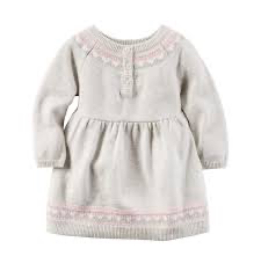 Carter's Fair Isle Cotton Baby Girl Sweater Dress 18 Months Grey & Pink Knit EUC